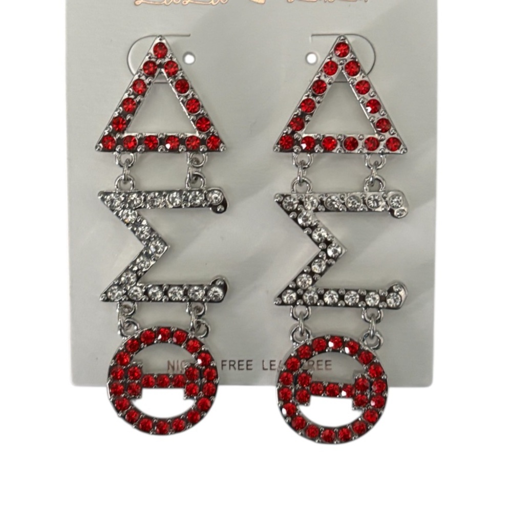 Delta Sigma Theta Red & Silver Sorority Initial Earrings